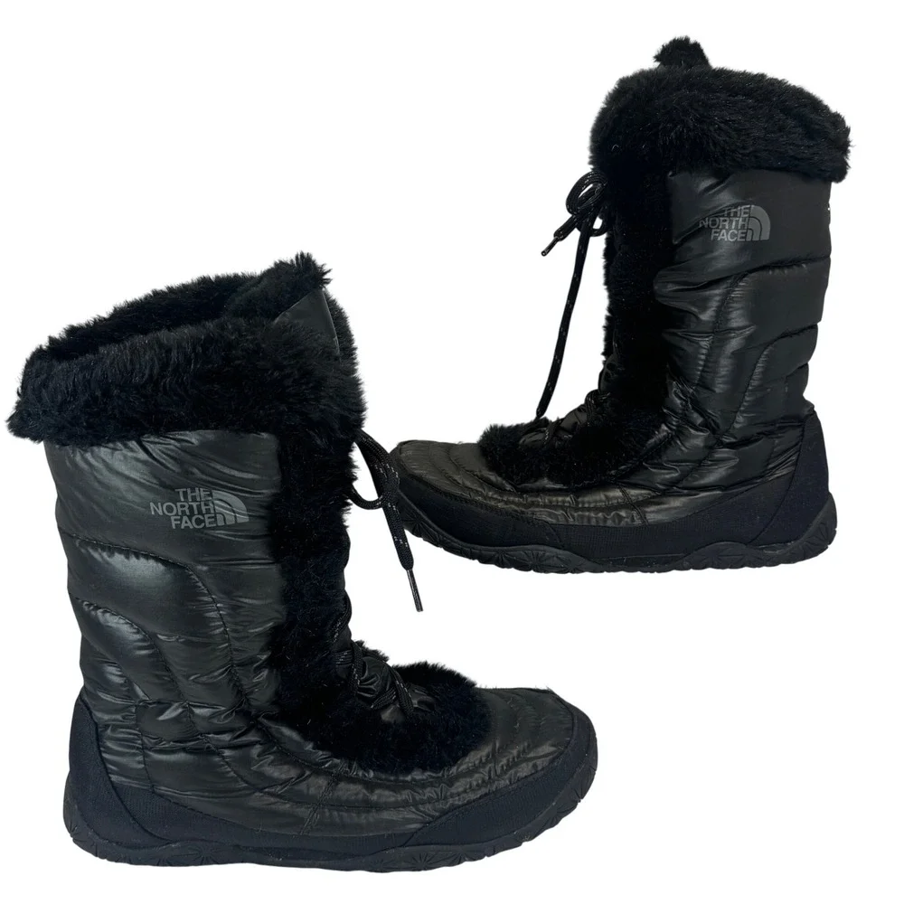 The North Face Nuptse Purna II Winter Boots Black Goose Down Faux Fur Womens 9.5